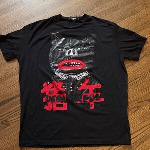 DSQUARED2 Black Graphic Pig-Face Crewneck Tee with Red Accents
